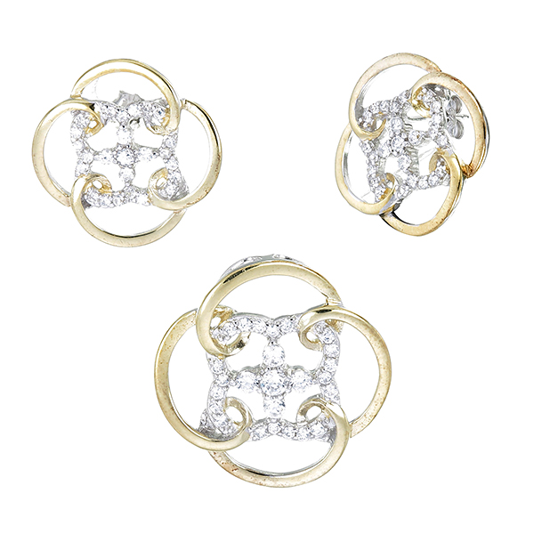 ต่างหูเพชรพร้อมจี้เพชร ( ชุบทอง ) = Earring with Pendant ( Gold )