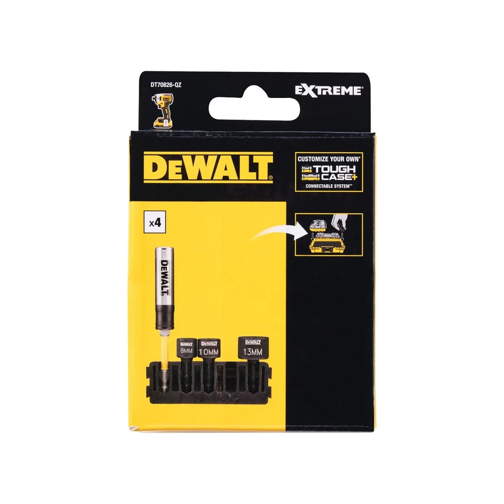 ชุดก้านต่อหัวบล็อก+ช่องเก็บดอก DT70826-QZ DEWALT ลูกบล็อกเบอร์ 8,10,13+ด้ามต่อแม่เหล็ก