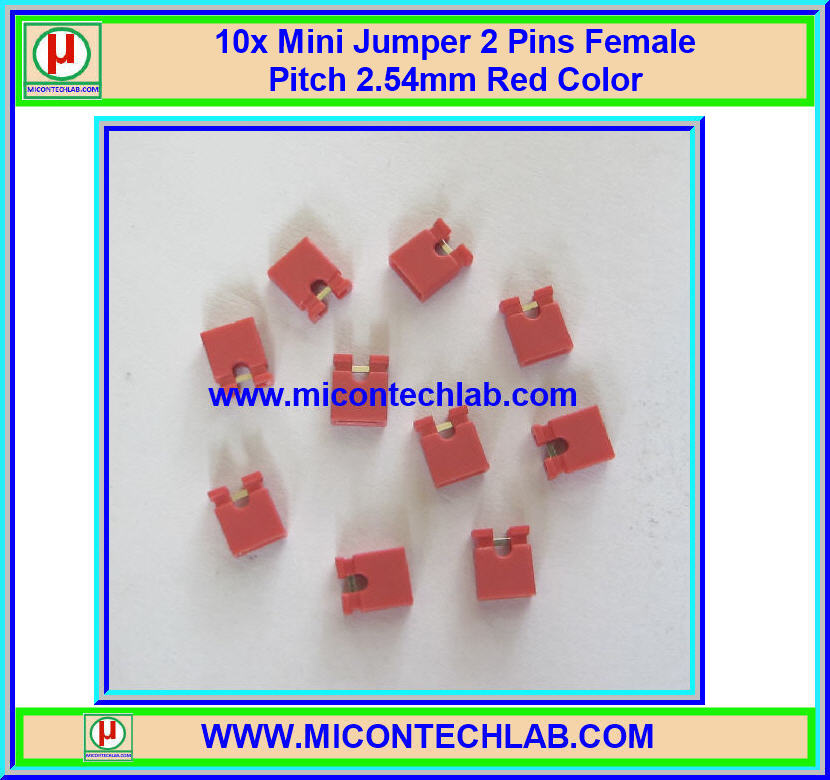 10x Mini Jumper 2 Pins Female Pitch 2.54mm Red Color