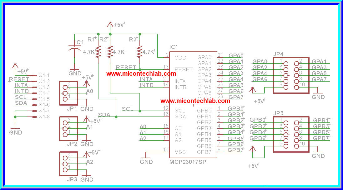 1x วงจรขยายพอร์ต MCP23017 ขนาด 16 ช่อง I/O แบบ I2C