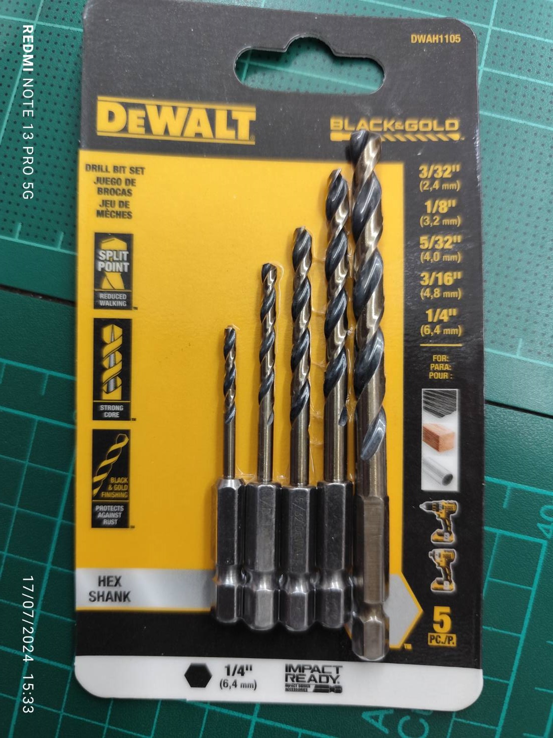 DEWALT รุ่น DWAH1105 ดอกสว่าน BLACK&GOLD 5ดอก/ชุุด