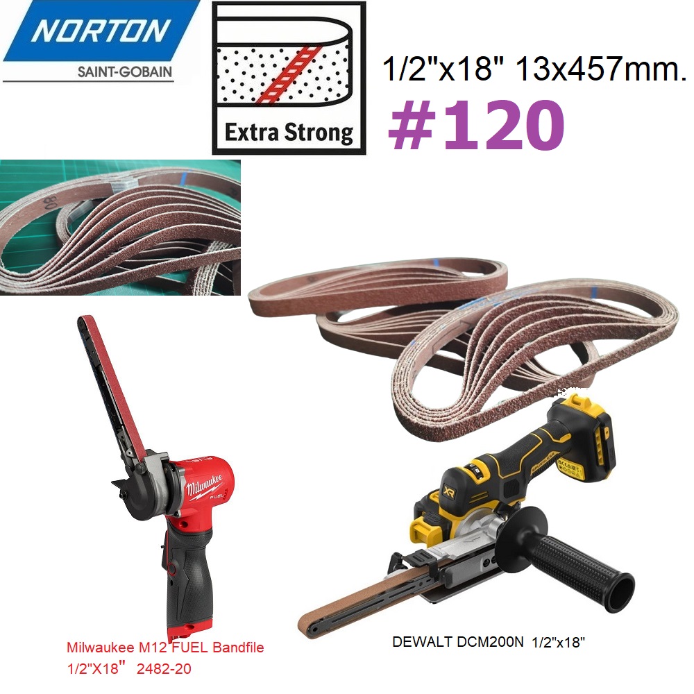 ผ้าทรายสายพาน1/2"x18" #120 NORTON