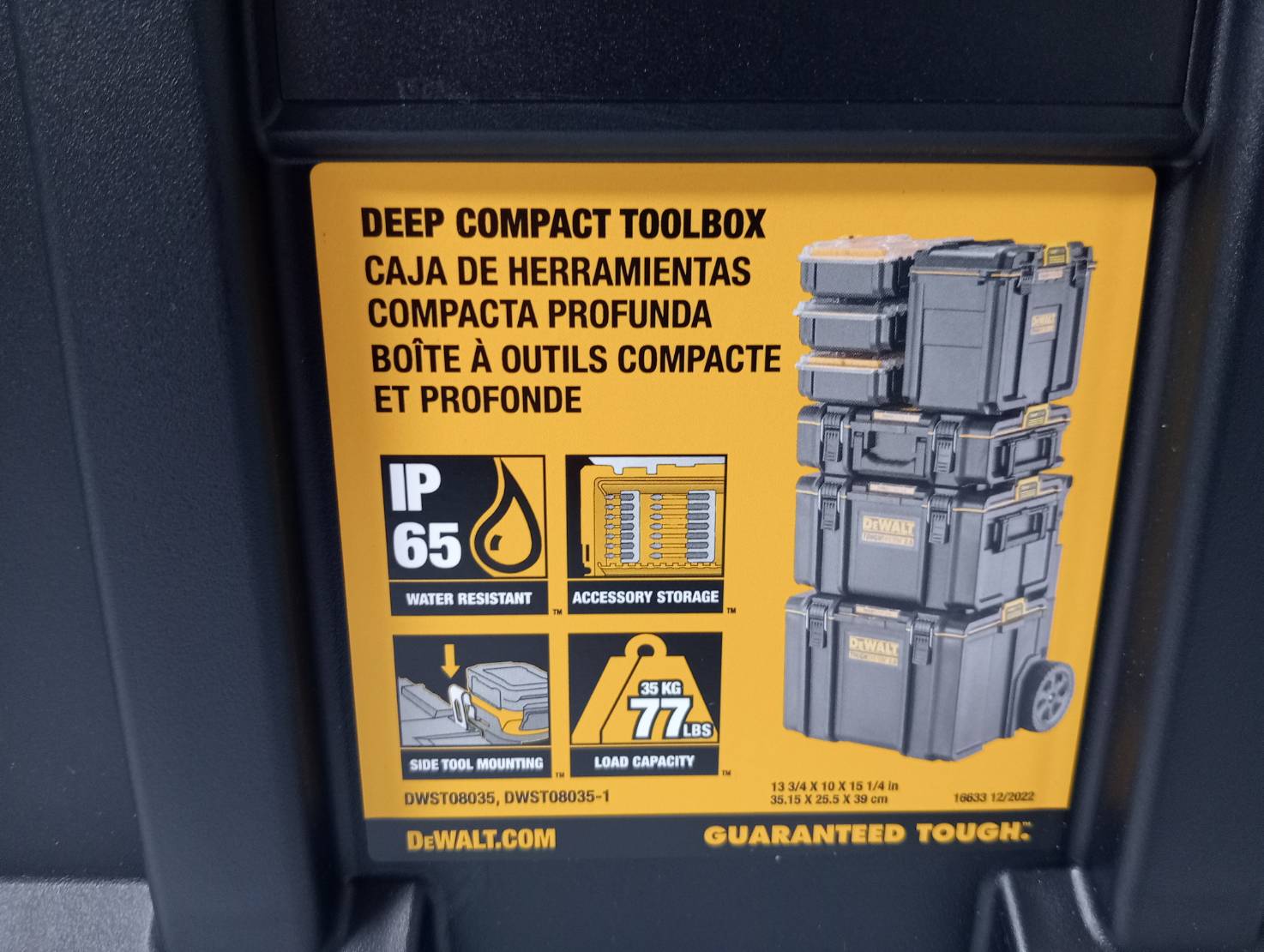 กล่องเครื่องมือทรงลึกขนาด1/2 DWST08035-1 DEWALT TOUGHSYSTEM 2.0