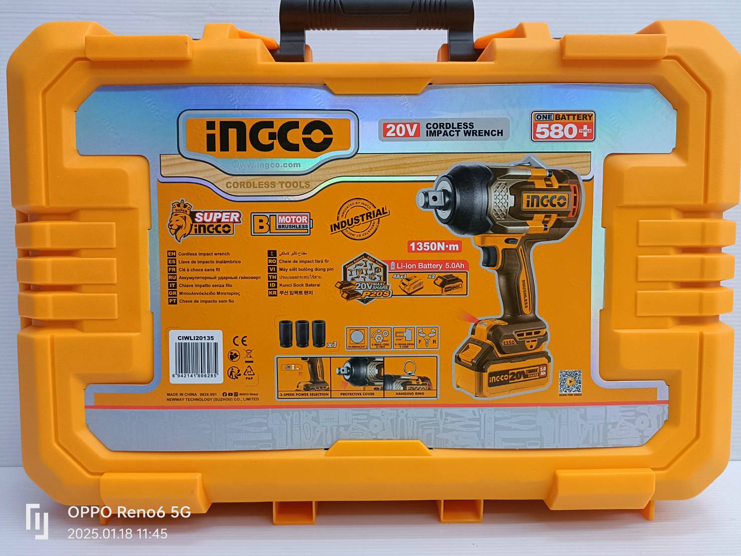 INGCO บล็อกไร้สาย3/4 1350Nm. รุ่น CIWLI20135 ครบชุด