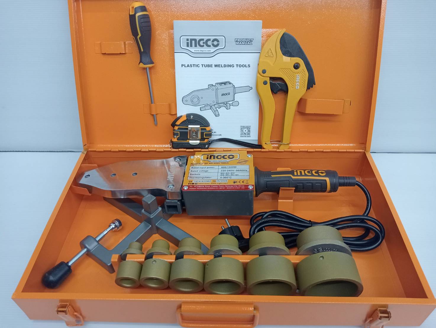 INGCO เครื่องเชื่อมท่อ 20-63 มม. กำลังไฟ 800 วัตต์/1500วัตต์ สำหรับท่อชนิด PP-R,PE รุ่น PTWT215002