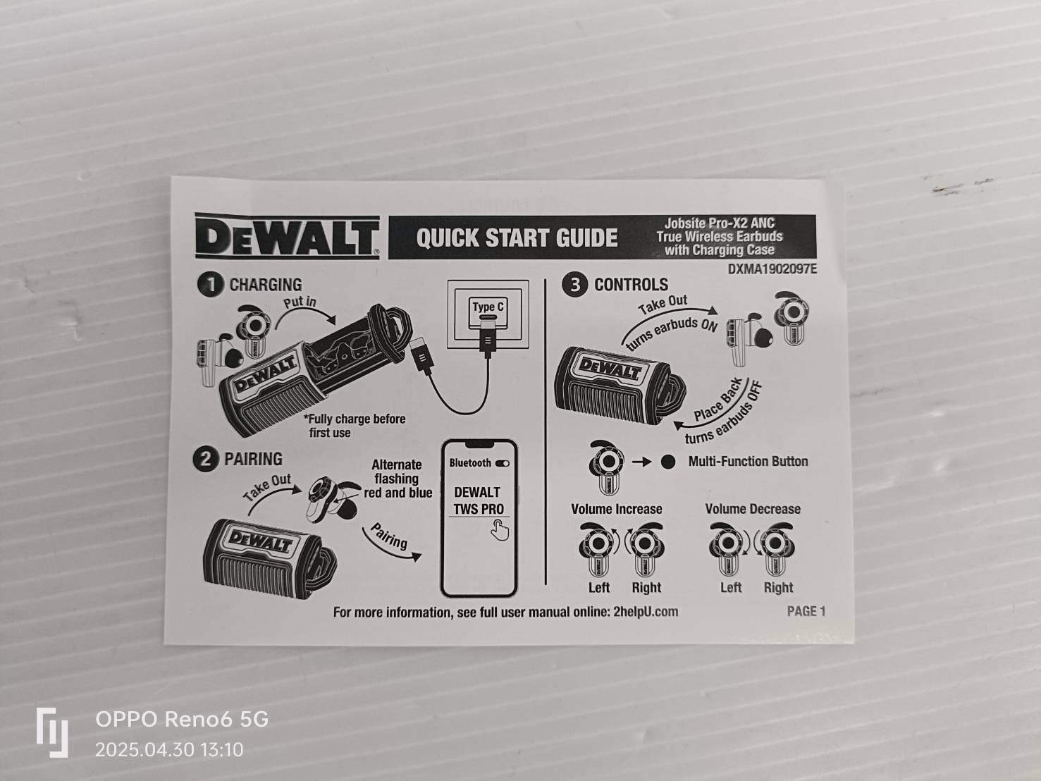 DEWALT หูฟัง Jobsite PRO-X2 Bluetooth 5.0 DXMA1902097E