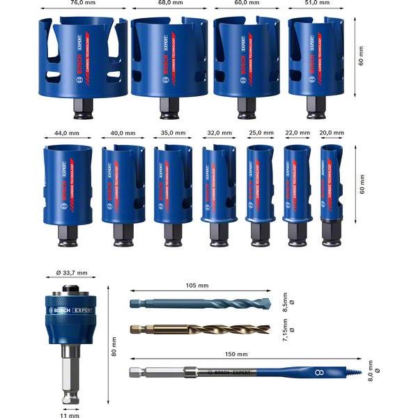 ชุดดอกโฮลซอ 15ชิ้น Expert Construction Material set BOSCH #061599763Y