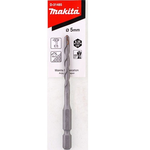 ดอกสว่านเจาะปูน ก้านหกเหลี่ยม 5mm. MAKITA #D-31485