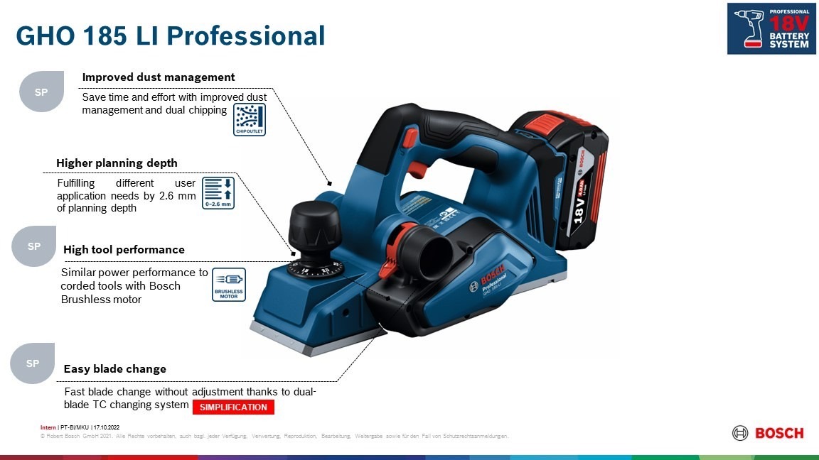 กบ3" ไร้สาย18V GHO185-Li BOSCH SOLO