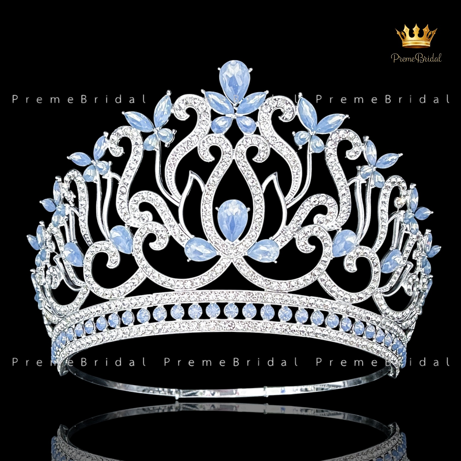 (พร้อมส่งจากไทย) มงกุฏ 143 สีฟ้า สำหรับนางงาม ขนาดใหญ่ งานโลหะฐานกลมปรับขนาดได้ ส่งด่วน ส่งจาก จ.อุบลราชธานี