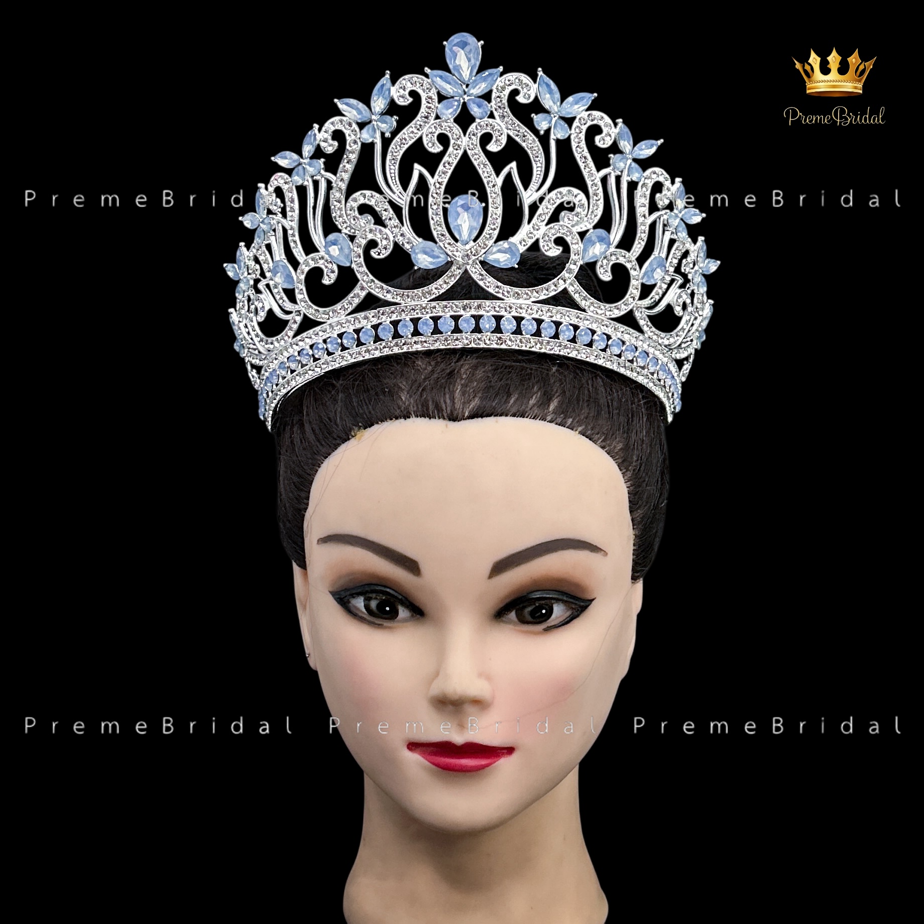 (พร้อมส่งจากไทย) มงกุฏ 143 สีฟ้า สำหรับนางงาม ขนาดใหญ่ งานโลหะฐานกลมปรับขนาดได้ ส่งด่วน ส่งจาก จ.อุบลราชธานี