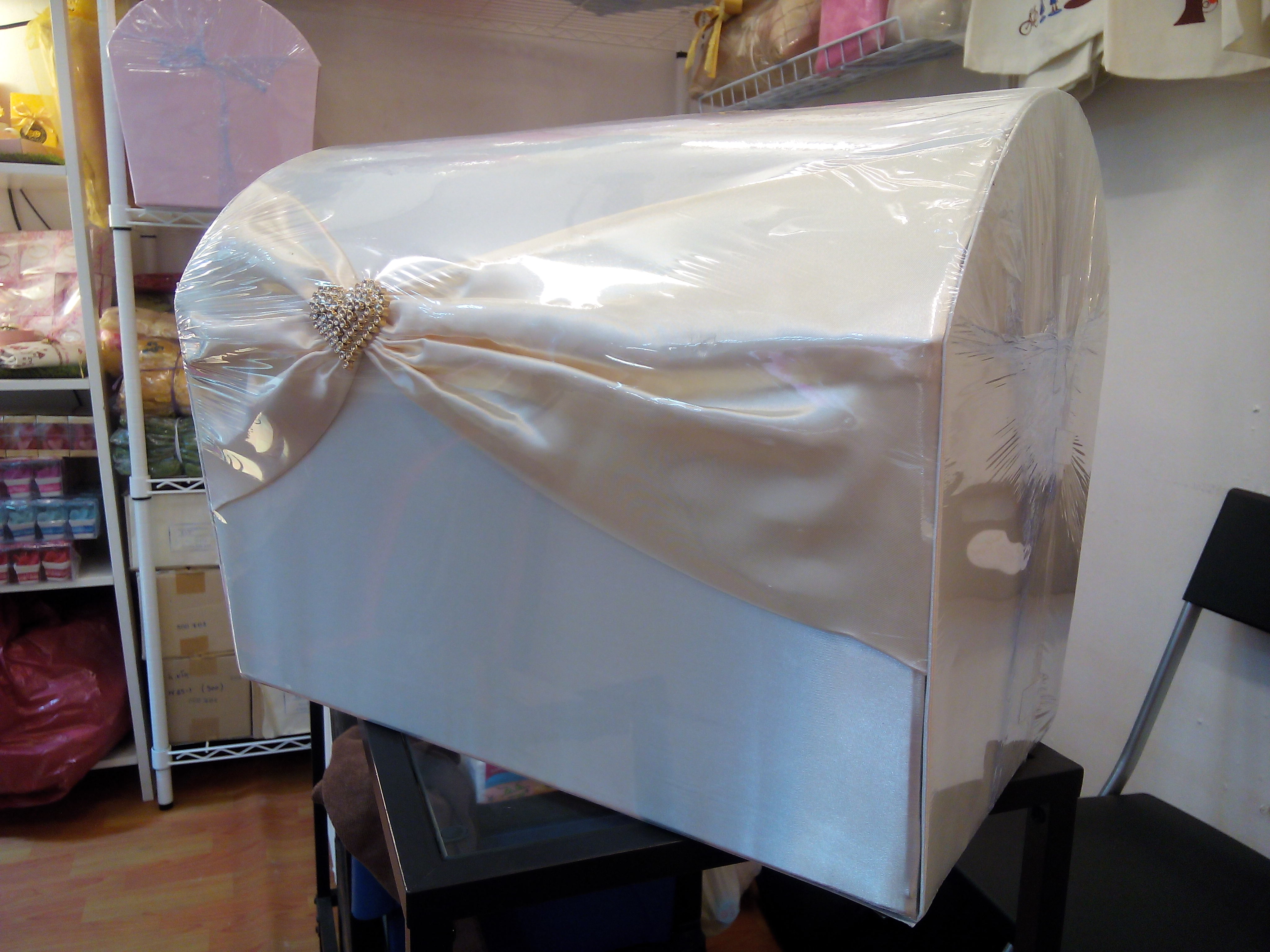 กล่องรับซองหีบสมบัติ หุ้มผ้าไหม สีขาวออฟไว้ท์