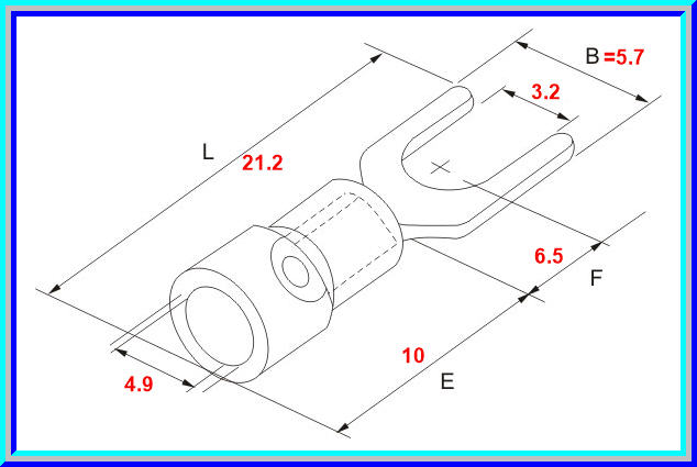 5x หางปลาแฉกหุ้ม สีน้ำเงิน (Spade Crimp Terminal)