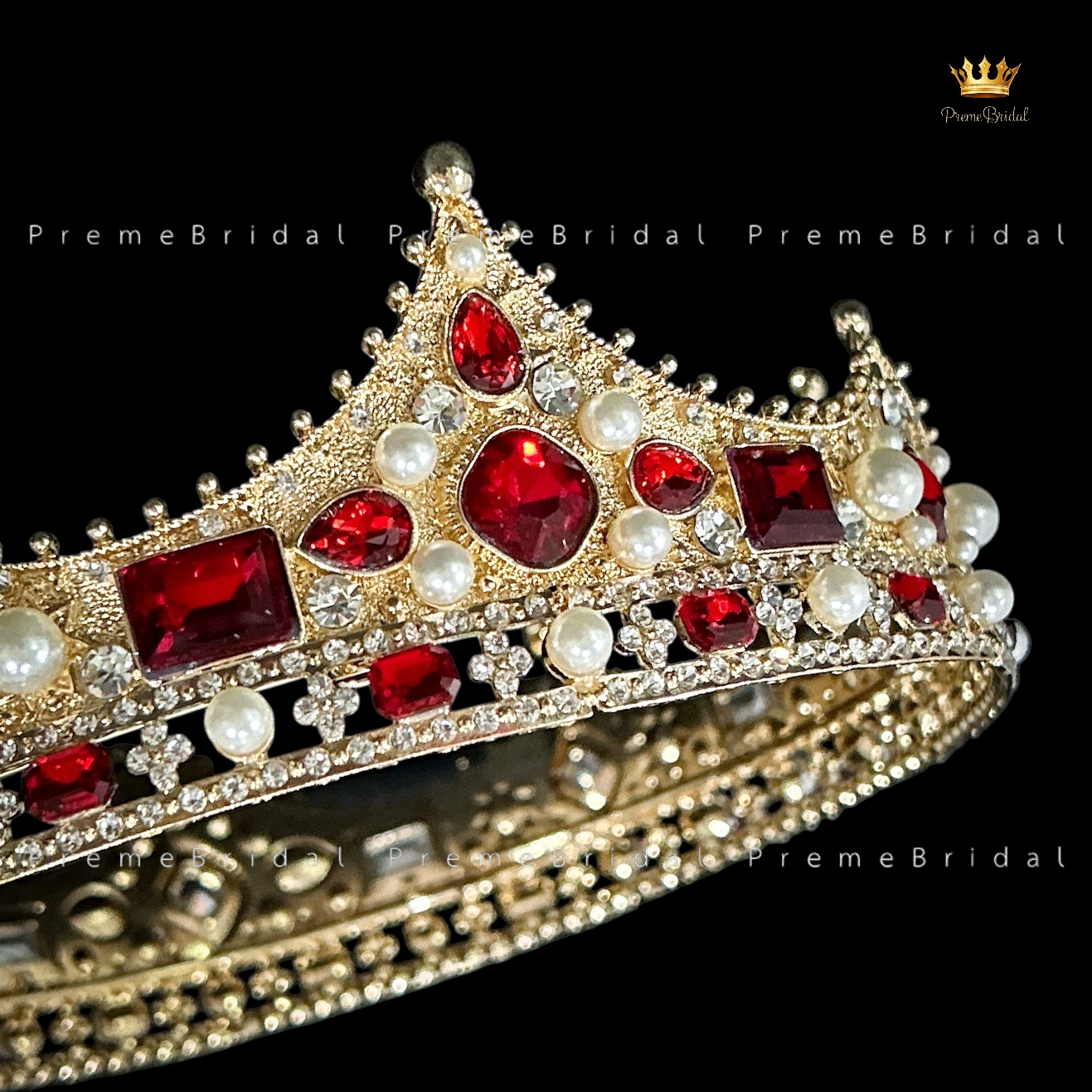 (พร้อมส่ง) มงกุฏผู้ชาย 035 สีทองเพชรแดง มงกุฎผู้ชาย มงกุฎเจ้าชาย งานสวย ปราณีต QCเพชรทุกเม็ด