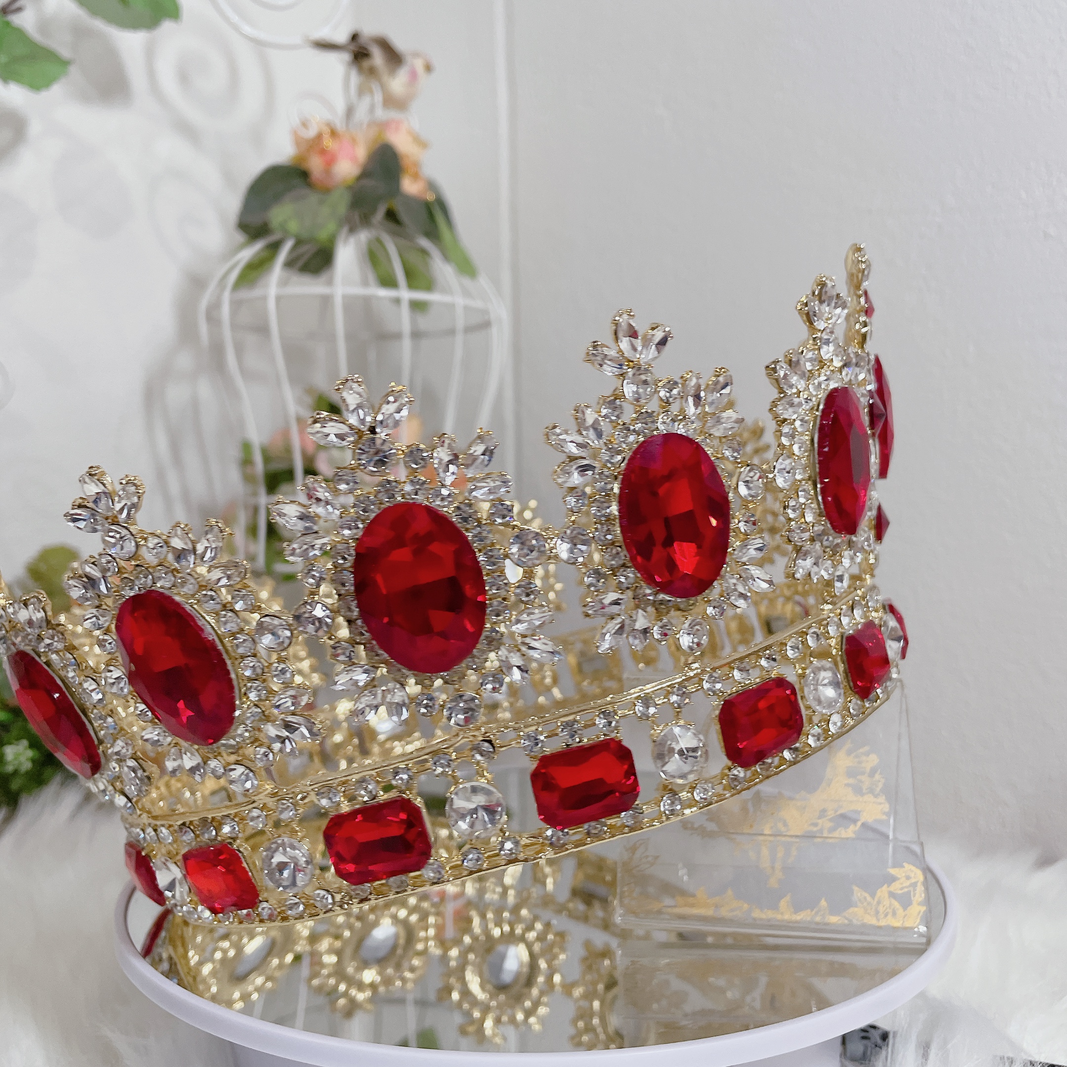 (พร้อมส่ง) มงกุฏผู้ชาย 027 สีแดง มงกุฎผู้ชาย มงกุฎพระราชา มงกุฎประกวด