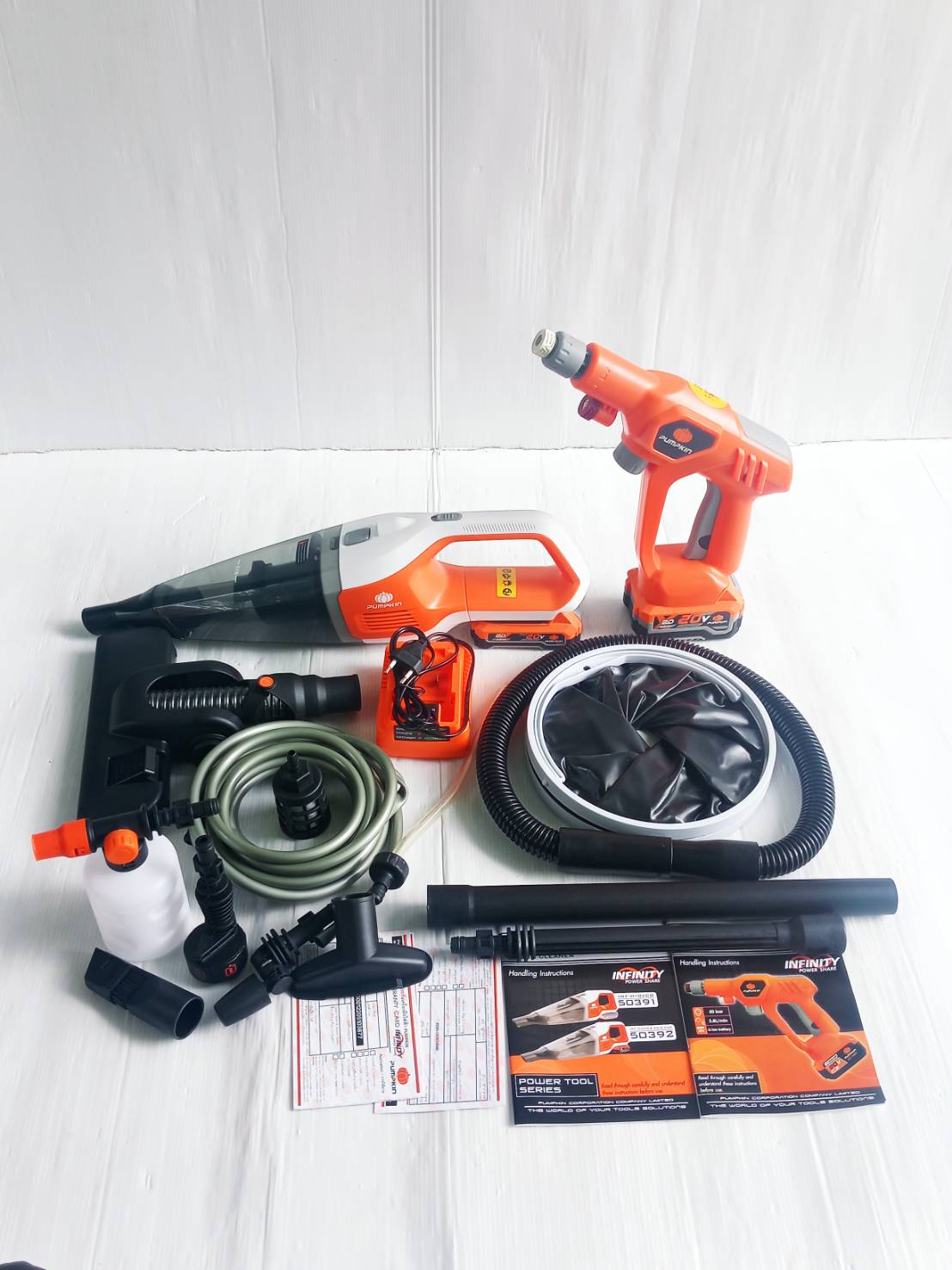 Combo ชุดดูดฝุ่น+เครื่องฉีดน้ำแรงดันสูง20V INF-HVCWG-422CK-X20 PUMPKIN 50393