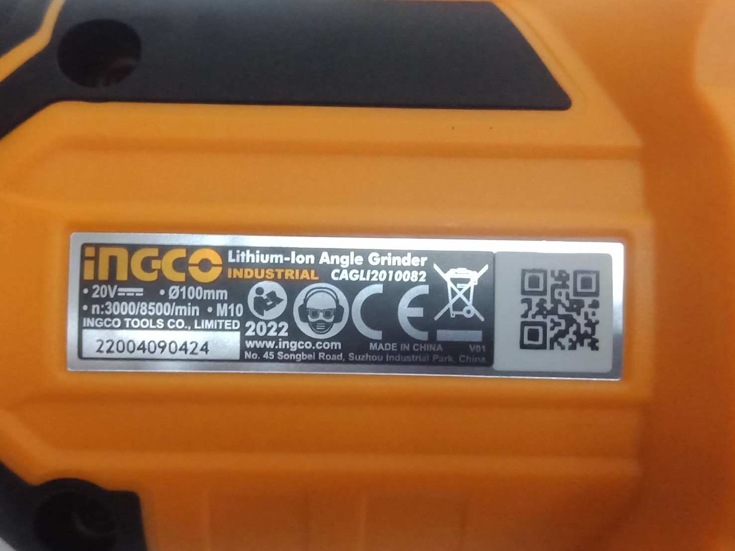 เครื่องเจียรไร้สาย 20V CAGLI2010082 INGCO ครบชุดพร้อมแบต+แท่นชาร์จ