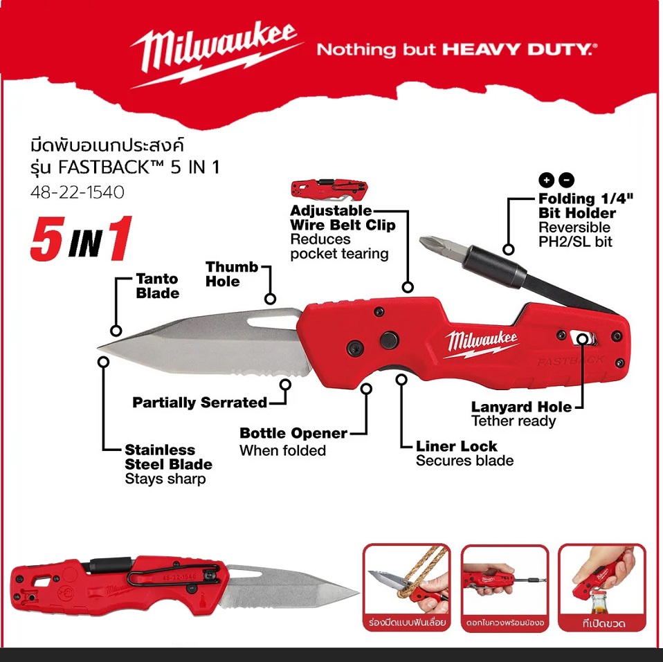 มีดพับอเนกประสงค์Fastback 5 in 1 Folding Utility Knife 48-22-1540 MILWAUKEE