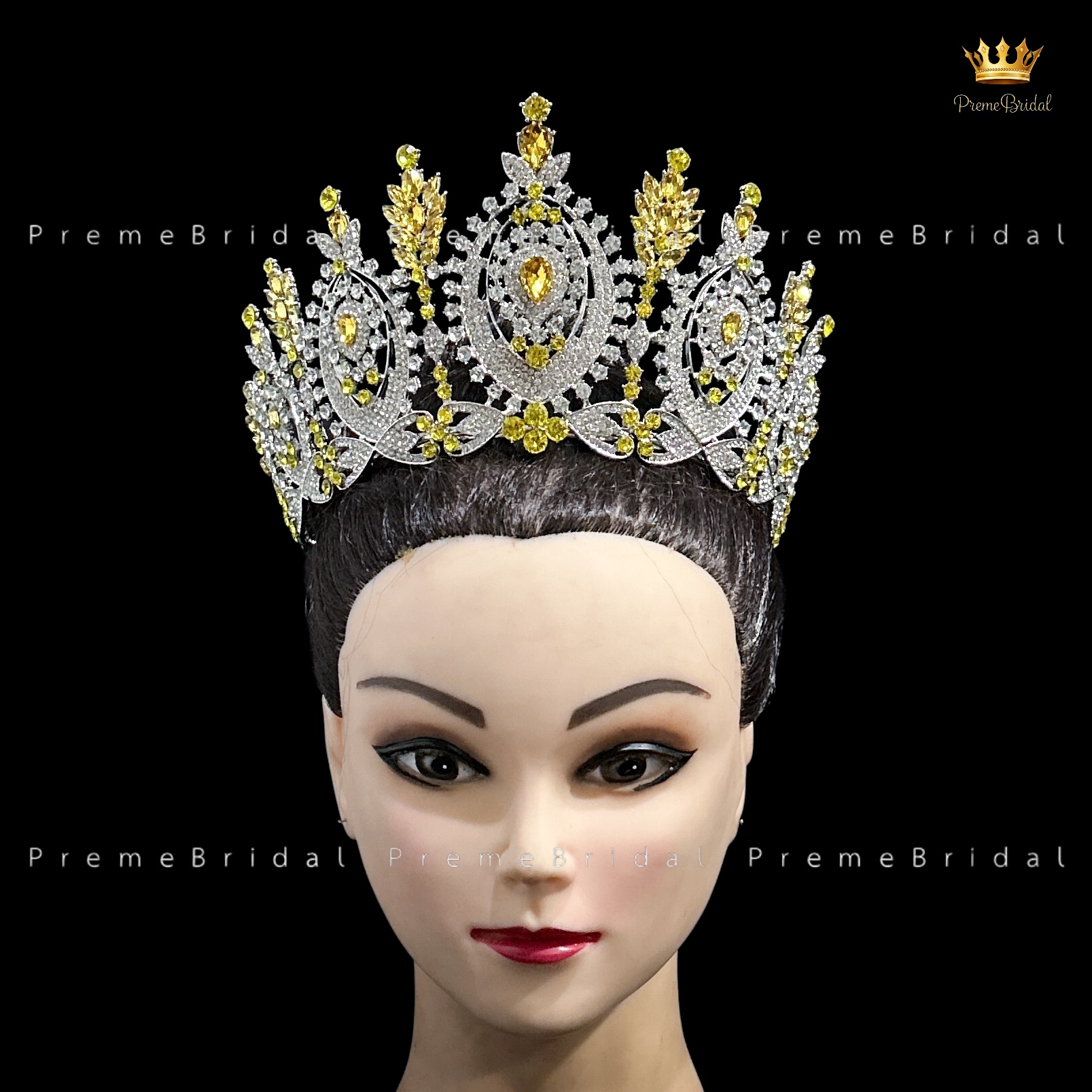 (พร้อมส่งจากไทย) มงกุฏ 141 สีเหลือง ขนาดใหญ่ไซส์นางงาม งานสวย งานโลหะฐานกลมปรับขนาดได้ ส่งด่วน ส่งจาก จ.อุบลราชธานี