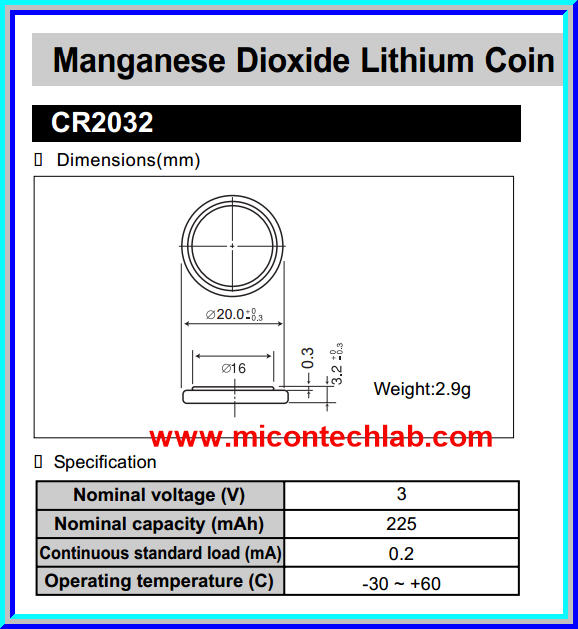 1x แบตเตอรี่ลิเทียมกระดุม CR2032 3V ยี่ห้อ Panasonic (Battery)