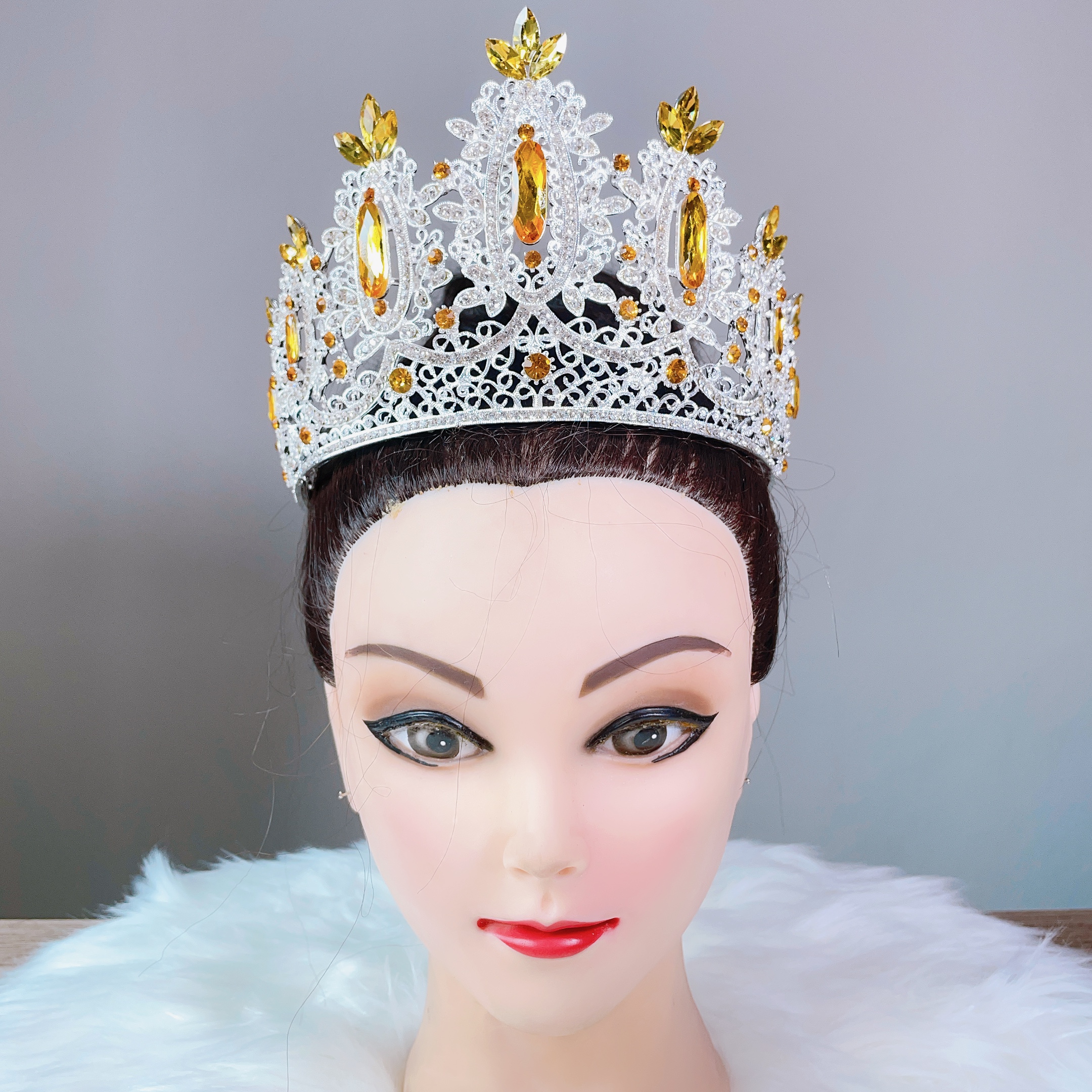 (พร้อมส่ง) เทียร่า 394 สีเหลือง มงกุฎนางงาม มงกุฎเจ้าสาว มงกุฎเพชร งานพรีเมี่ยม สินค้าพร้อมส่งจากไทย