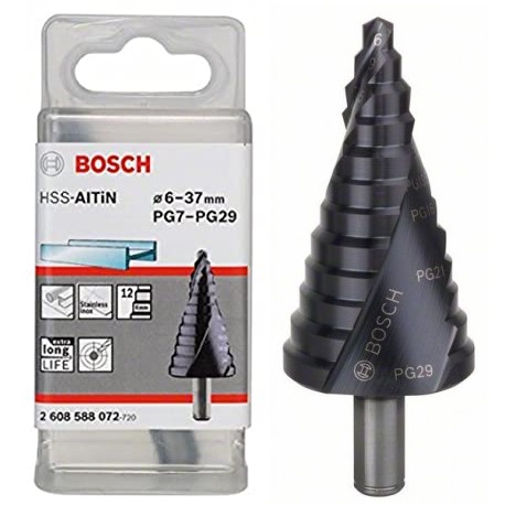 ดอกสเต็ป HSS Aluminium Titanium 12 step 6-37mm. (Black) BOSCH 2608588072