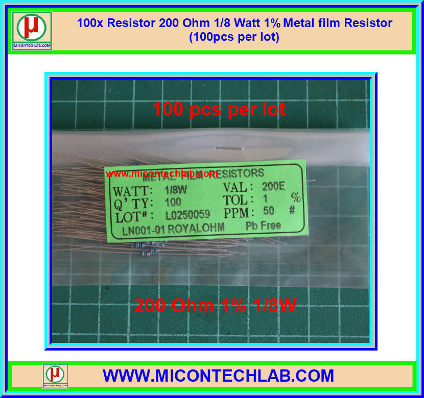 100x Resistor 200 Ohm 1/8 Watt 1% Metal film Resistor (100pcs per lot)