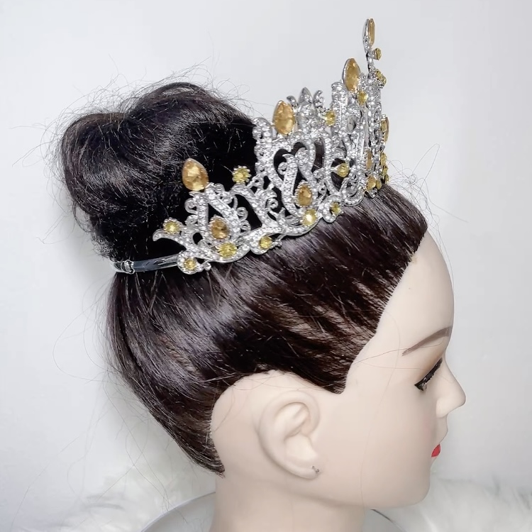 (พร้อมส่งจากไทย) มงกุฏ 114 สีเหลือง มงกุฎนางงาม มงกุฎเพชร สวยงามอลังการ ฐานมงวงกลมปรับได้