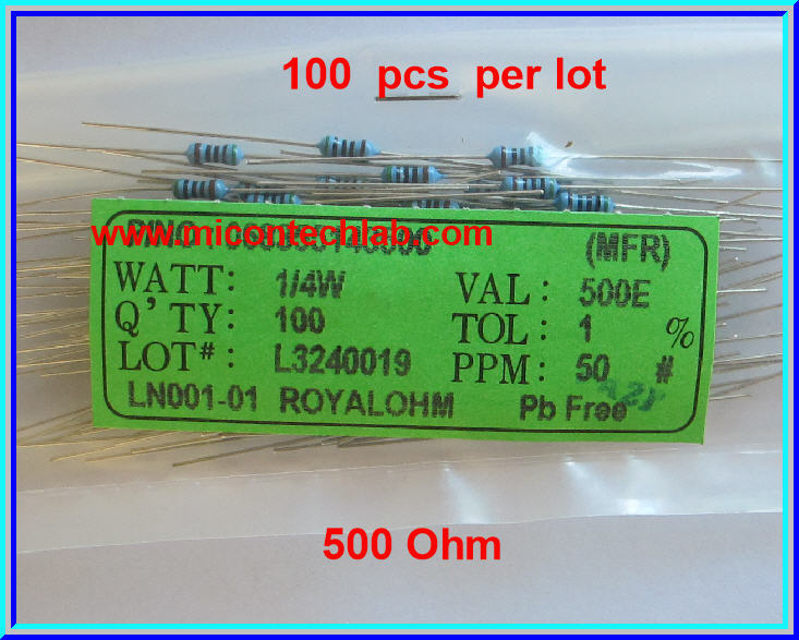 100x ตัวต้านทาน 500 Ohm 1/4 Watt 1% Metal film Resistor