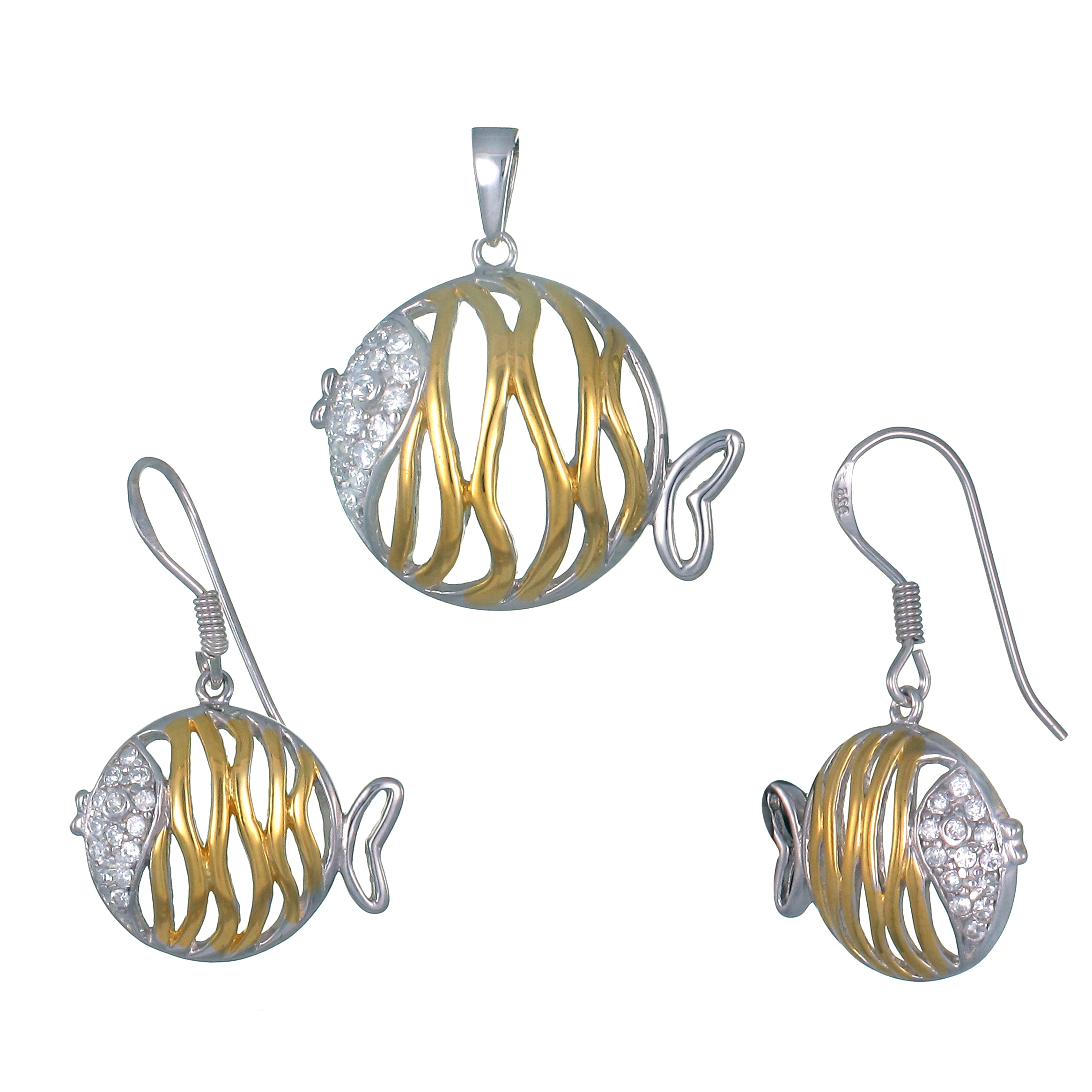 ต่างหูพร้อมจี้ ( ชุบทอง ) = Earring with Pendant ( Gold )