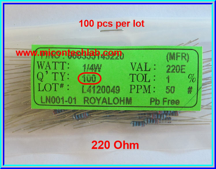 100x Resistor 220 Ohm 1/4 Watt 1% Metal film Resistor