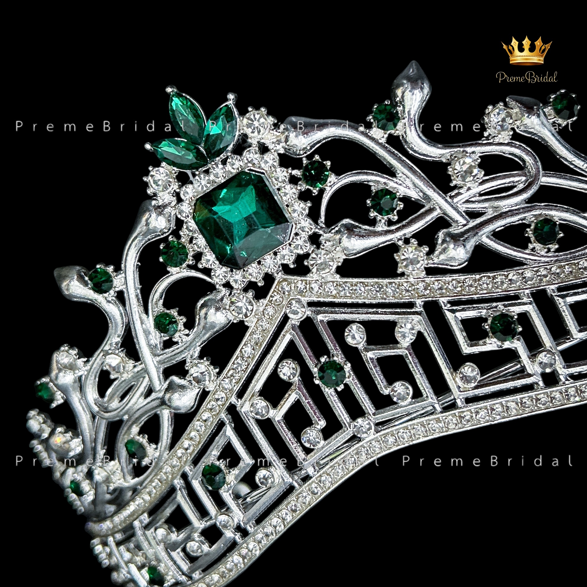 (พร้อมส่ง) เทียร่า 453 สีเขียว มงกุฎครึ่งหัว งานสวย ปราณีต QCเพชรทุกเม็ด สินค้าพร้อมส่งจากไทย ไม่ต้องรอจีน