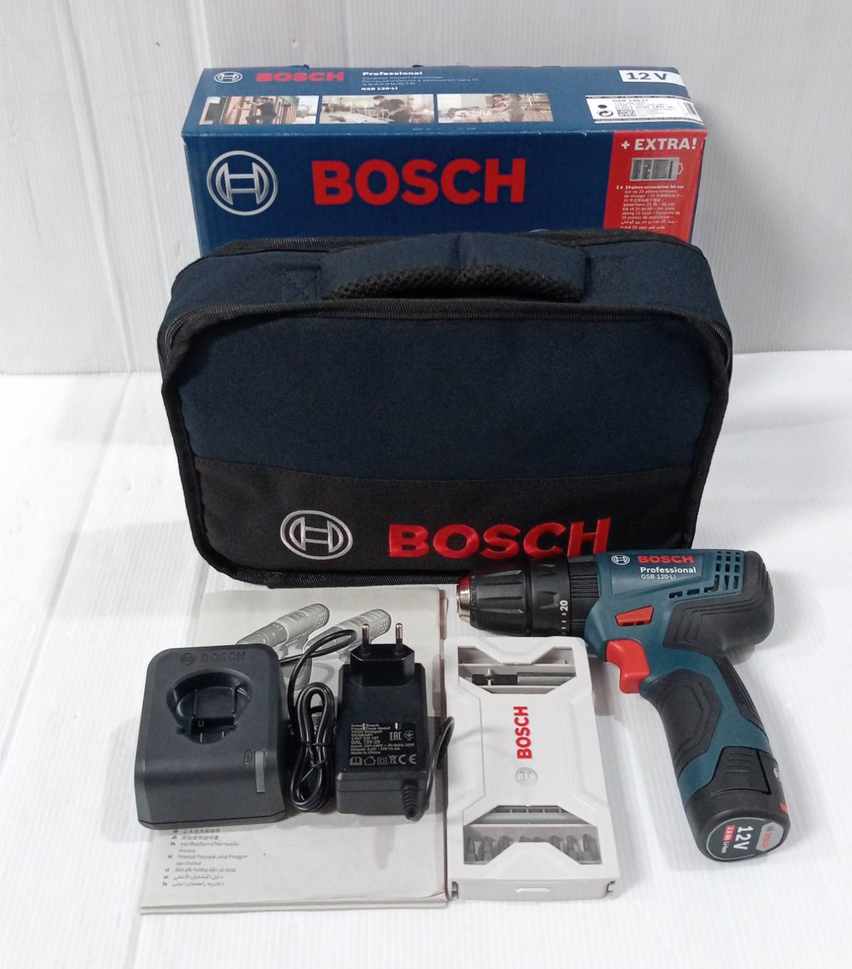 สว่านกระแทกไร้สาย GSB120-Li BOSCH ชุดกระเป๋าผ้า 06019G81K6