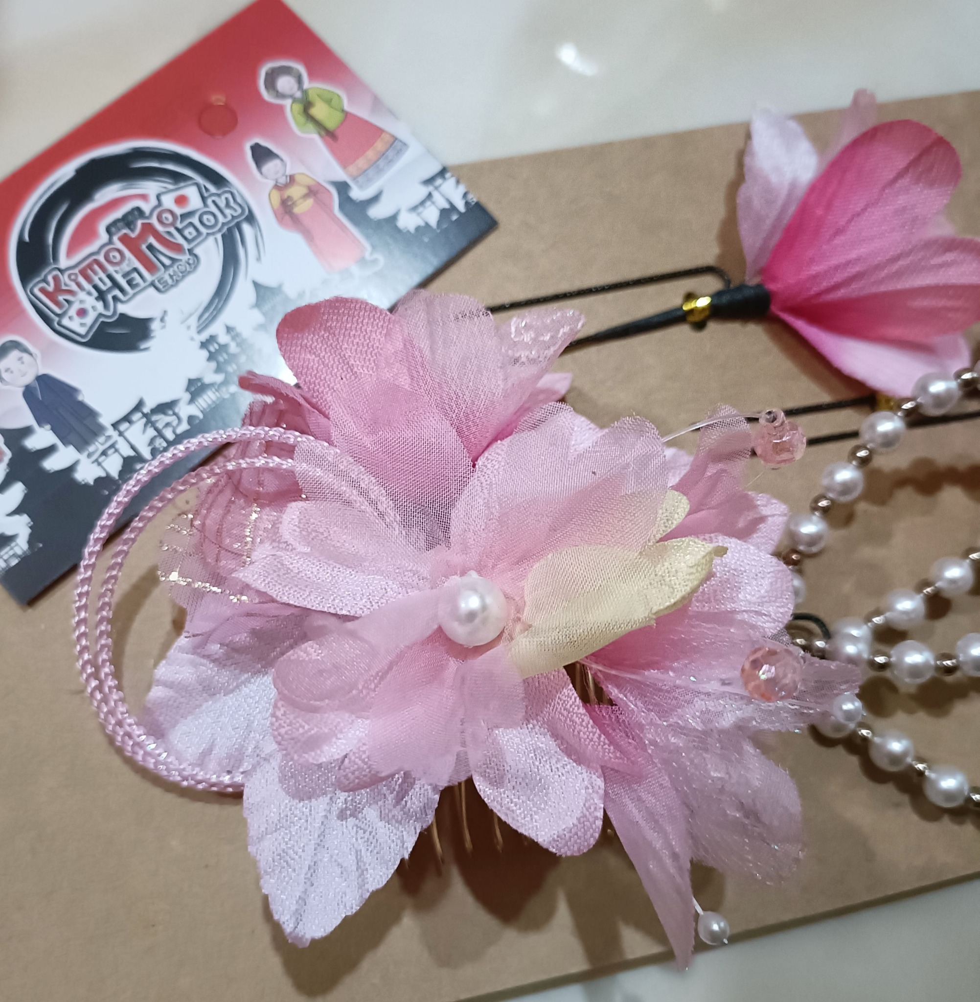 ชุดหวีสับ+กิ๊บ ดอกไม้ญี่ปุ่น โทนชมพู02