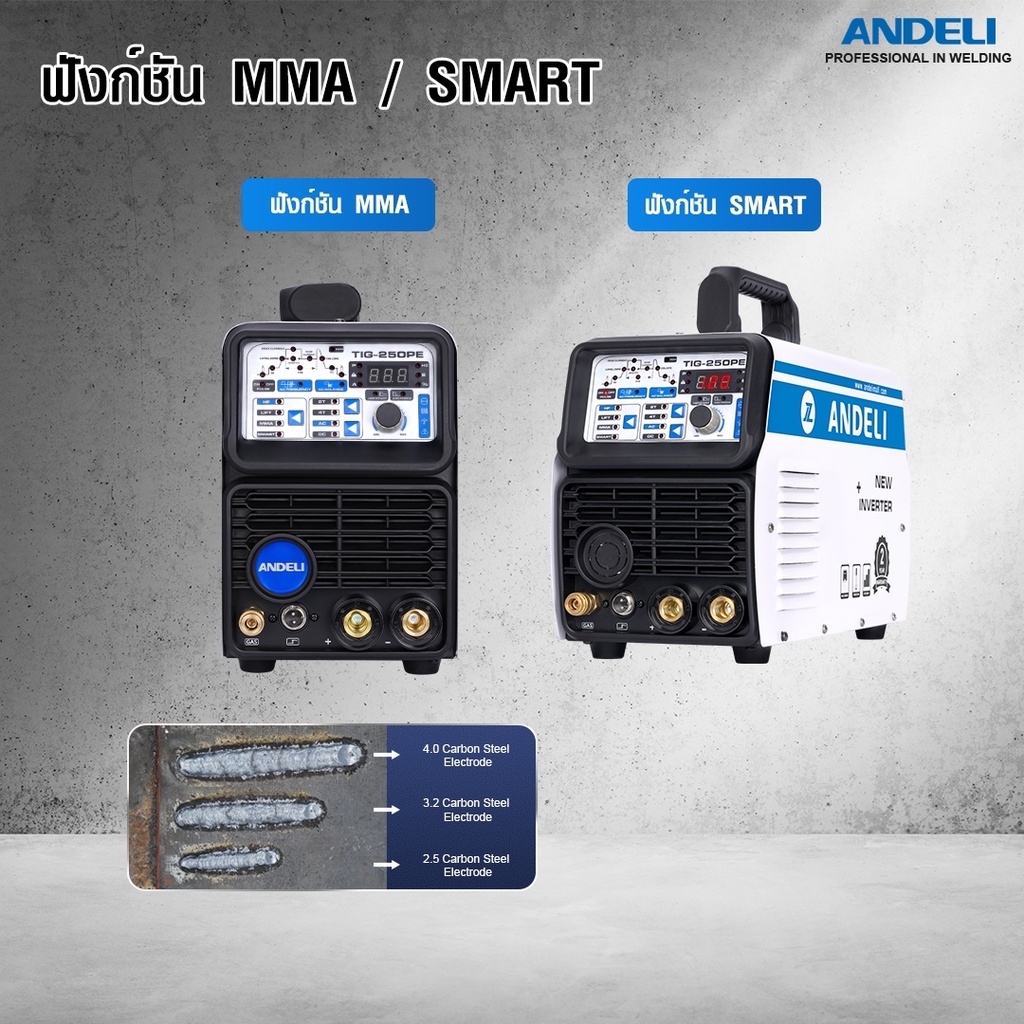 เครื่องเชื่อมอลูมิเนียม กระแสACDC ระบบ 3 in 1 TIG-250PE ANDELI