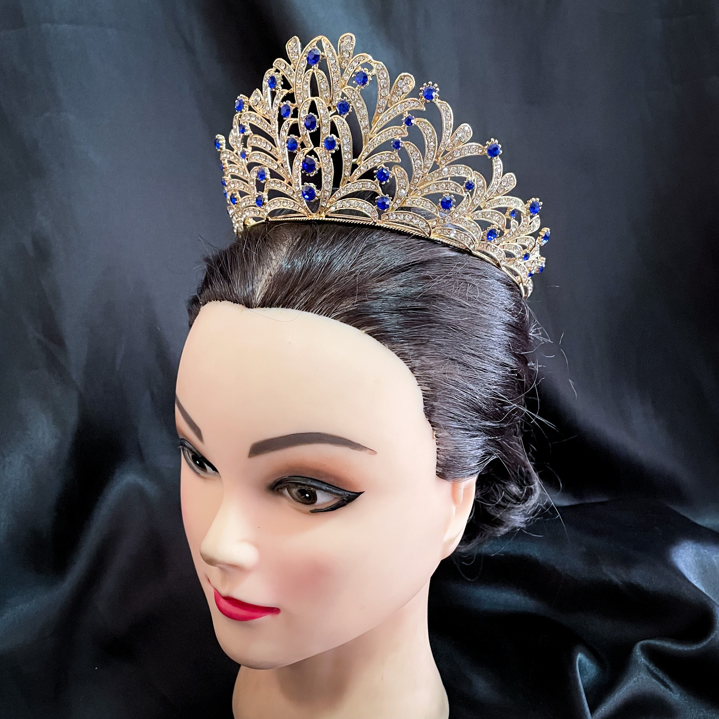 (พร้อมส่ง) เทียร่า 318 สีน้ำเงิน มงกุฎนางงาม มงกุฎเจ้าหญิง งานสวย ปราณีต QCเพชรทุกเม็ด สินค้าพร้อมส่งจากไทย