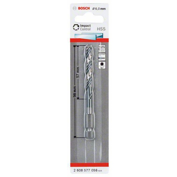 ดอกเจาะโลหะก้านหกเหลี่ยม 6มม. HSS-G HEX BOSCH #2608577058