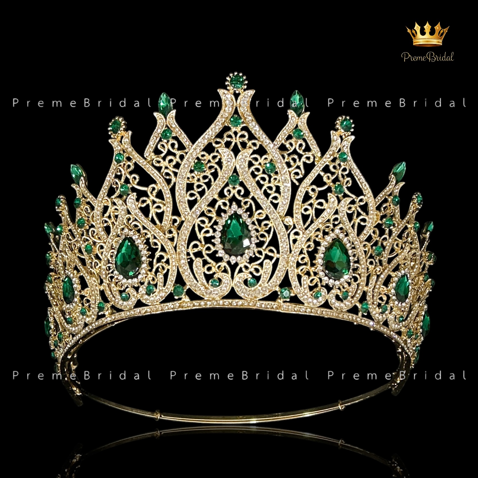 (พร้อมส่งจากไทย) มงกุฏ 115 สีเขียว-ทอง มงกุฎนางงาม มงกุฎเพชร มงกุฎประกวด สวยงามอลังการ ฐานมงวงกลมปรับได้ สินค้าพร้อมส่ง ไม่ต้องรอนาน งานพรีเมี่ยม