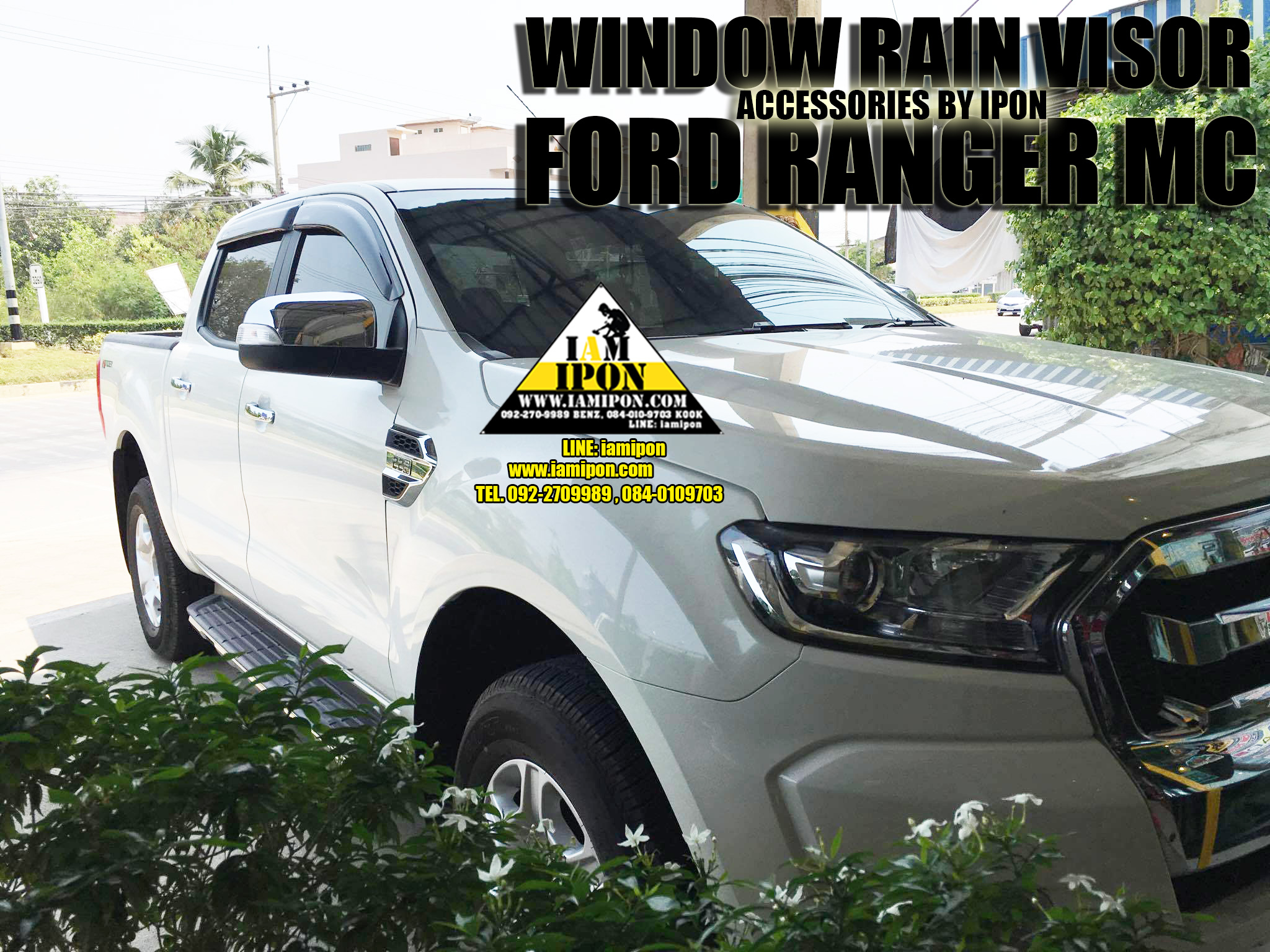 WINDOW RAIN VISOR FORD RANGER T6-MC BLACK กันสาดดำฟอร์ดเรนเจอร์ T6-MC
