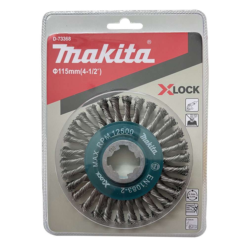 แปรงล้อลวดถักเกลียว115mm (4-1/2″) Stainless steel 0.5mm MAKITA D-73368