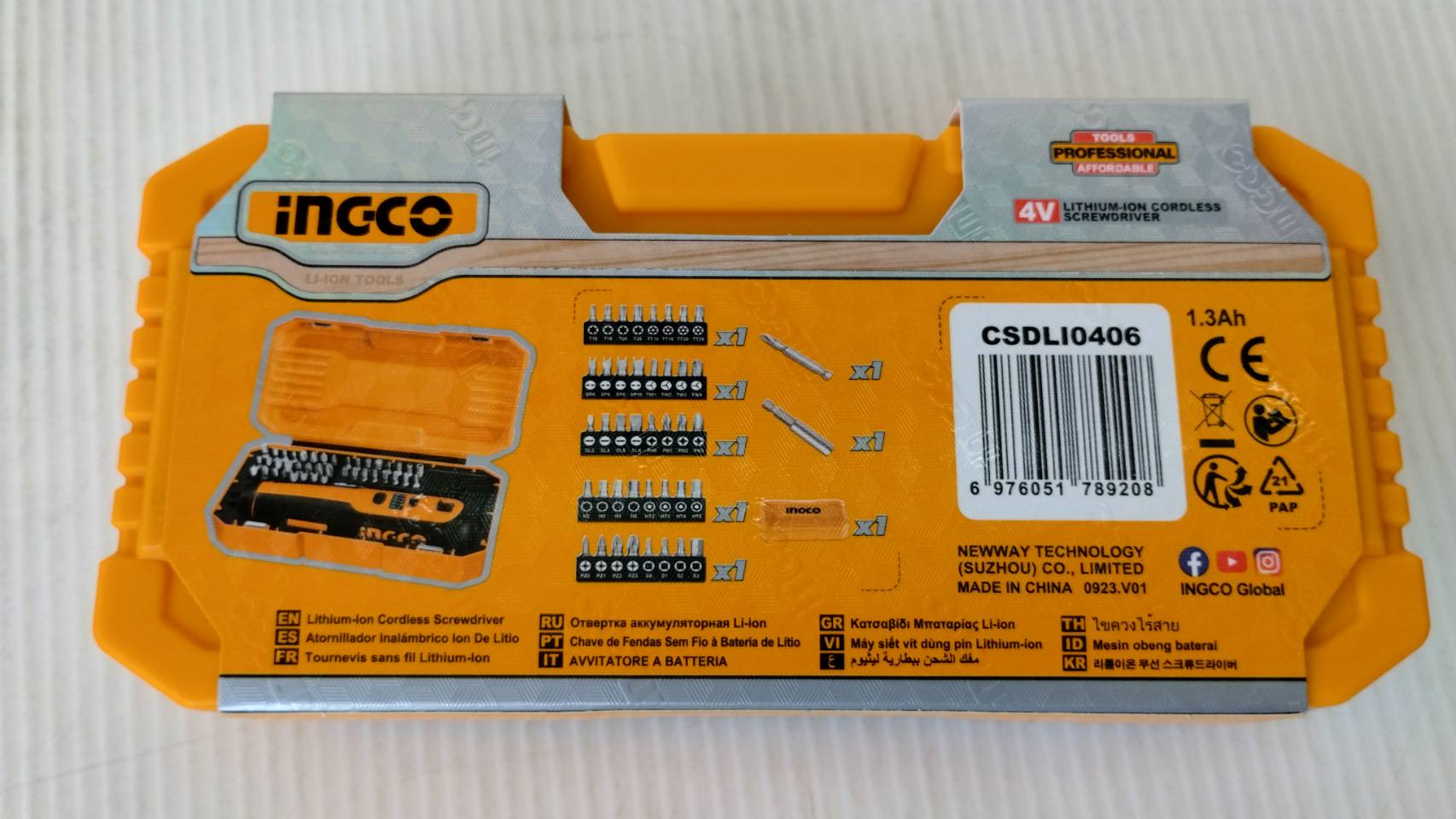 INGCO ไขควงไร้สาย4V พร้อมดอกไขควง40ชิ้น CSDLI0406 INGCO