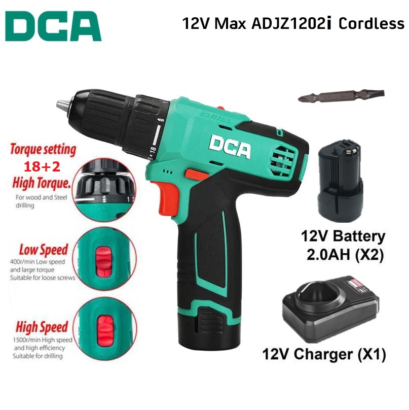 DCA สว่านกระแทก12V รุ่น ADJZ1202i ( TYPE E ) พร้อมแบตเตอรี่ 2ก้อน เครื่องแท้จากศูนย์ สินค้ารับประกัน 1ปี