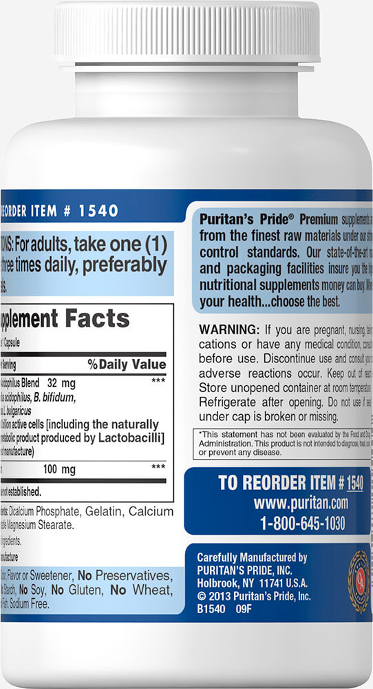 Puritan Probiotic Acidophilus with Pectin 3 billion 100 Capsules