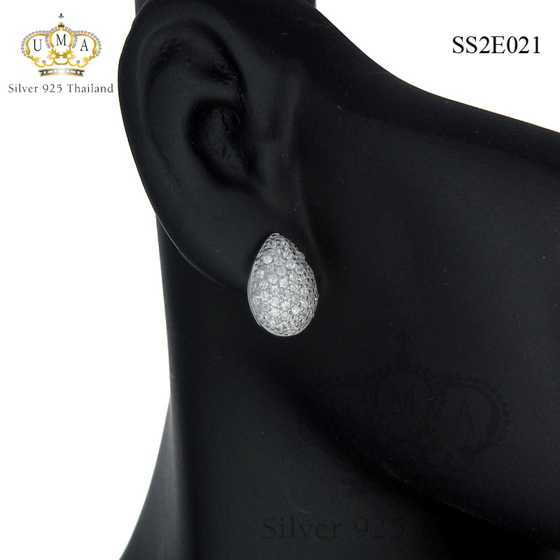 ต่างหูเงินแท้925ประดับเพรชแท้สวิส