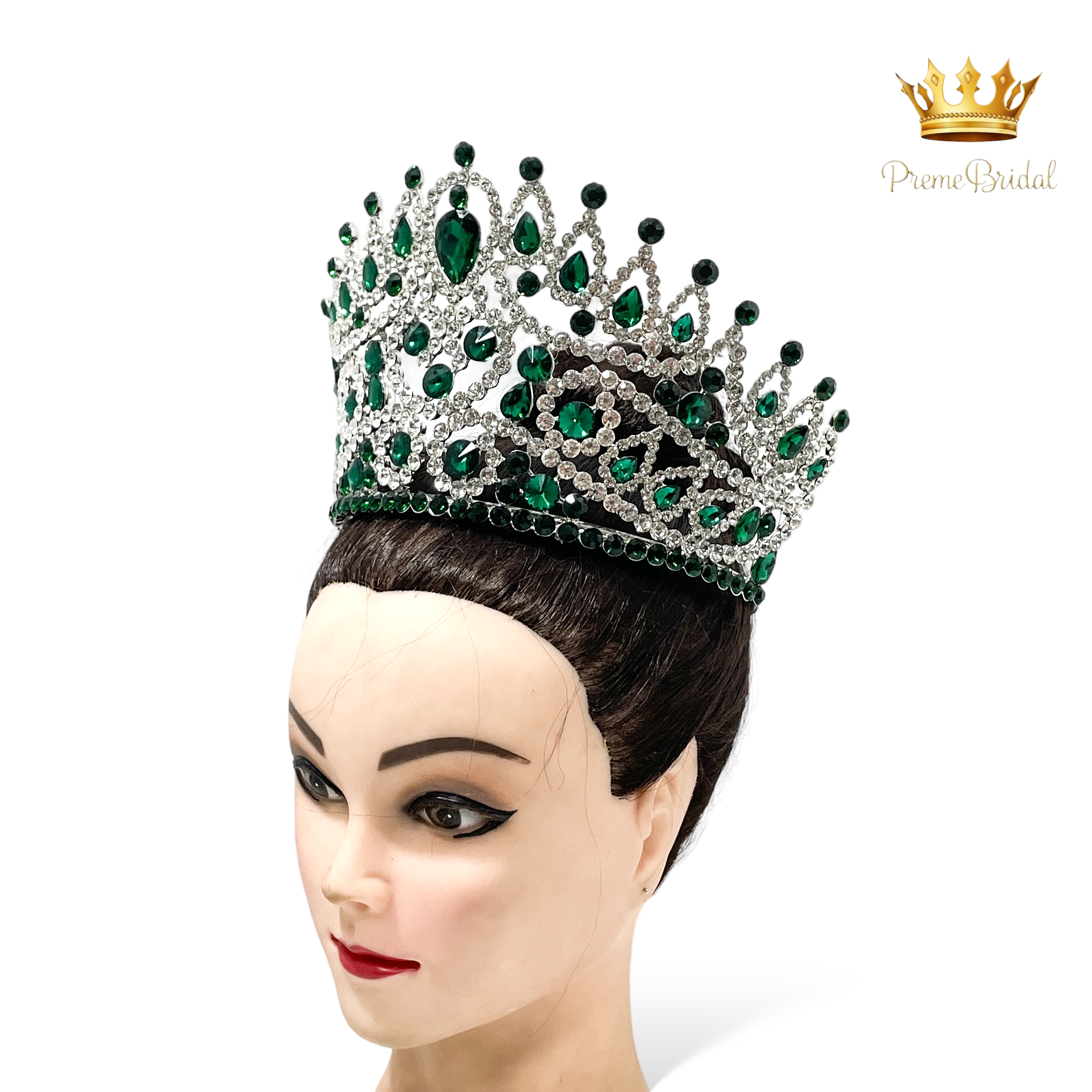 (พร้อมส่งจากไทย) มงกุฏ 121 สีเขียว งานสวย งานนางงาม รุ่นฐานกลม ปรับขนาดได้ ส่งด่วน ส่งจาก จ.อุบลราชธานี