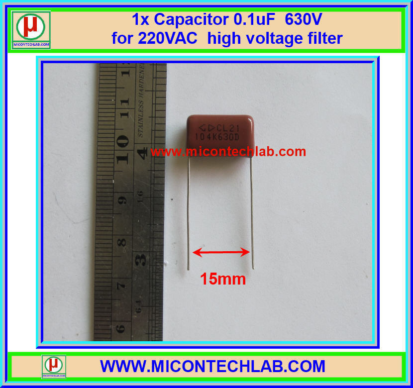 1x Capacitor 0.1uF 630V Metalized Polyester Film Capacitor 104 / 630V