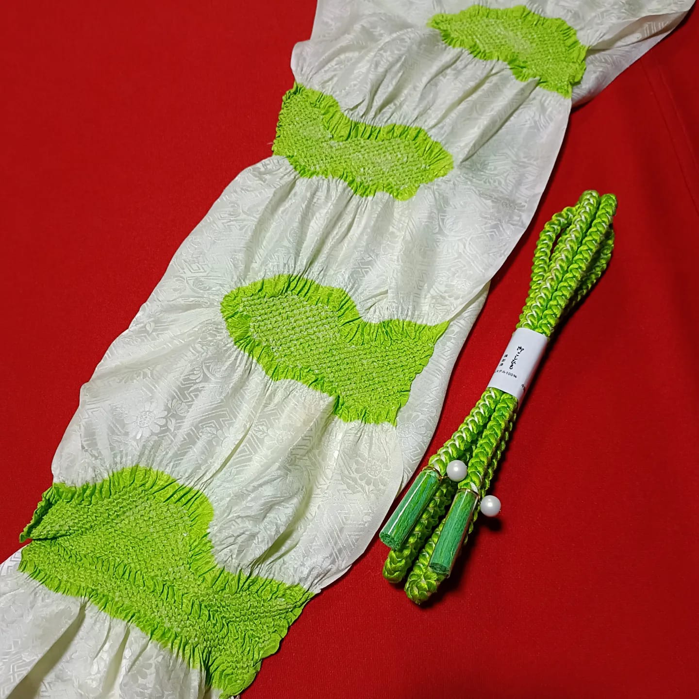 setผ้าชิโบริ+เชื่อกประดับโอบิ เขียว04