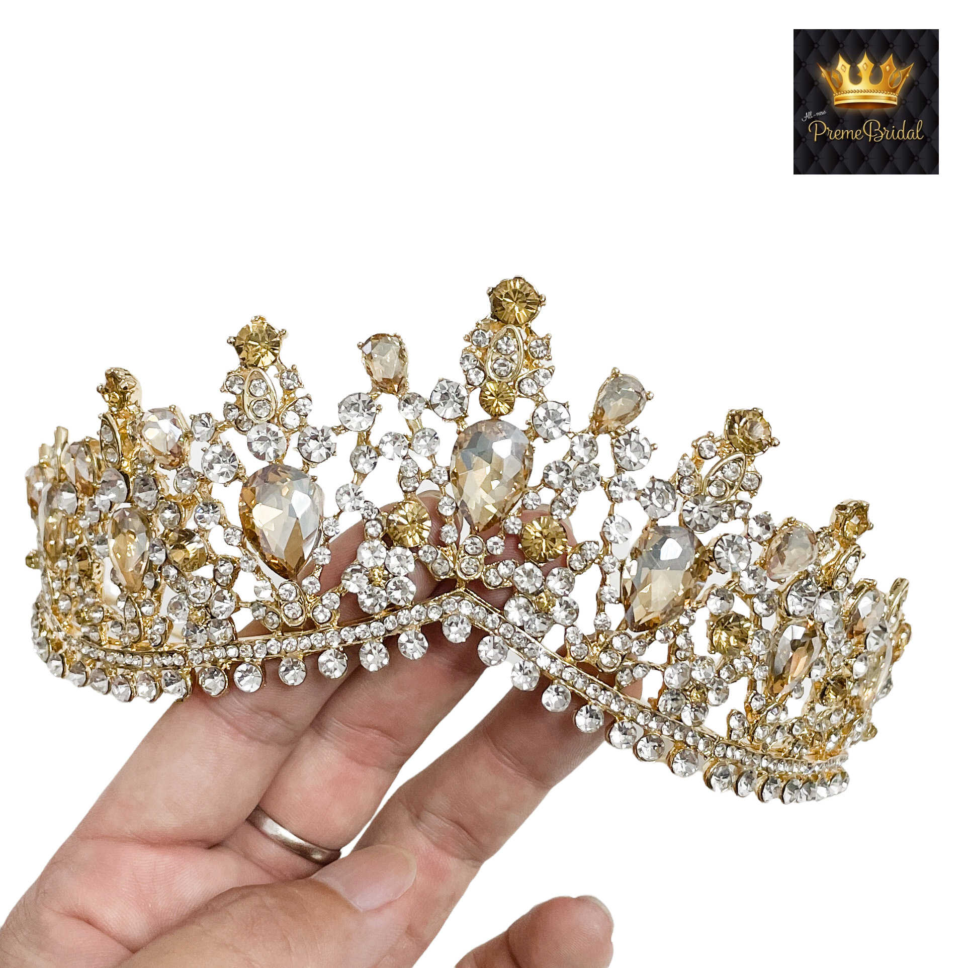 (พร้อมส่ง) เทียร่า 332 สีเหลืองทอง มงกุฎนางงาม งานสวย ปราณีต QCเพชรทุกเม็ด สินค้าพร้อมส่งจากไทย