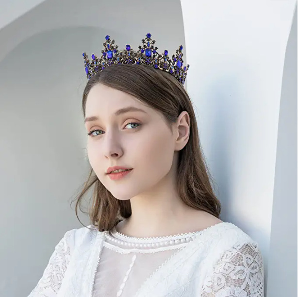 (พร้อมส่ง) มงกุฏ 066 สีน้ำเงิน มงกุฎนางงาม มงกุฎเจ้าชาย มงกุฎสไตล์วินเทจ งานสวย QCเพชรทุกเม็ดไมมีหลุด