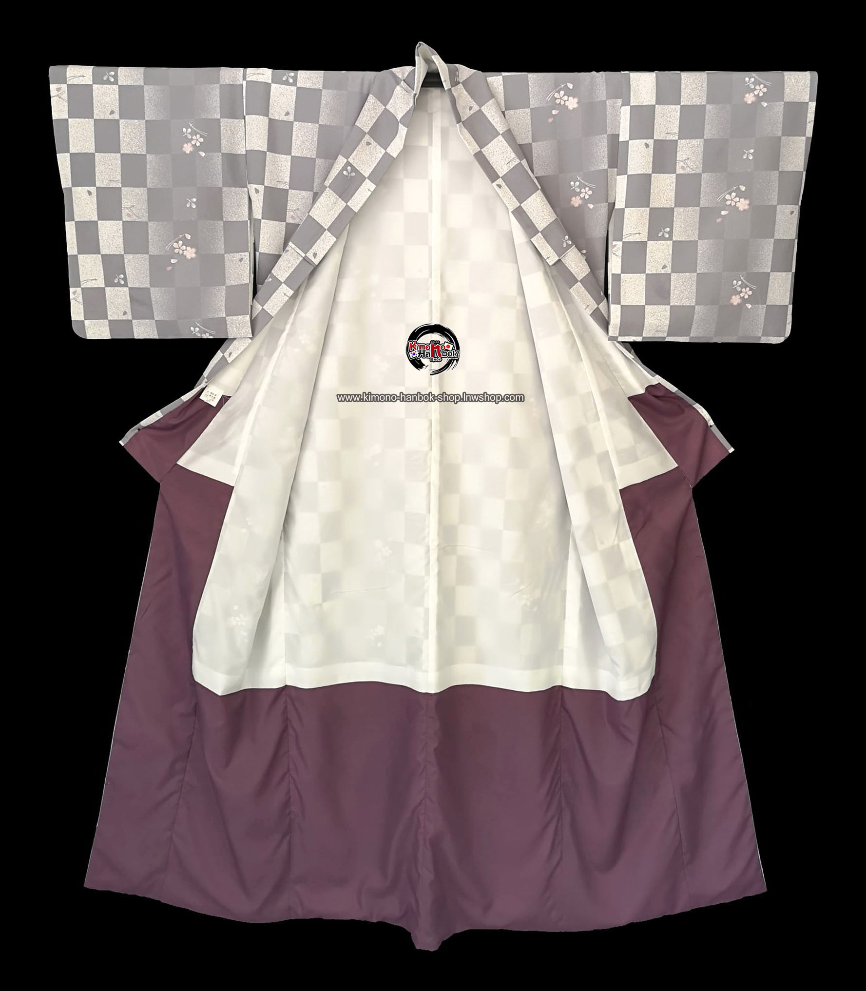 ชุดกิโมโนสีเทาอมม่วง ลาย04